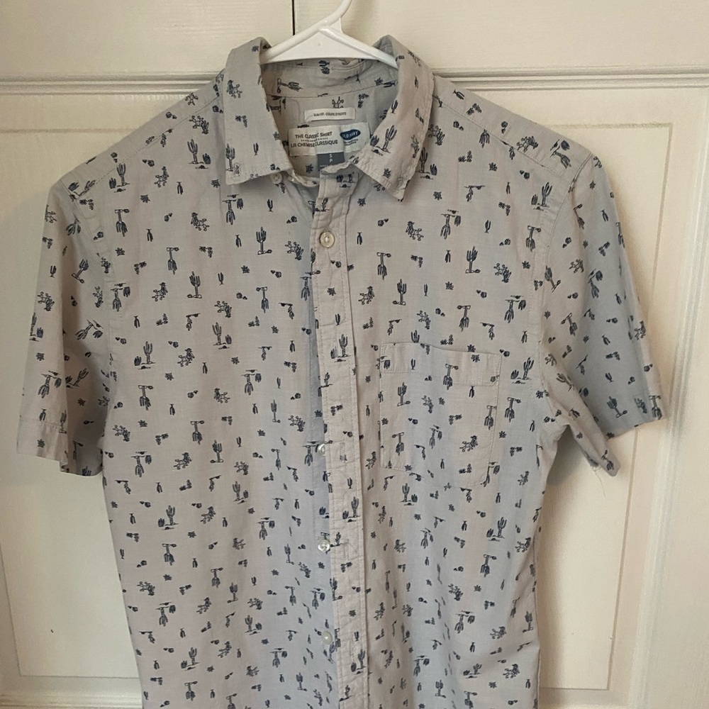 Mens Short Sleeve Cactus Button Up Shirt